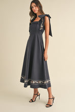 Load image into Gallery viewer, Rowan Embroidered Ribbon Tie Maxi Dress - Navy