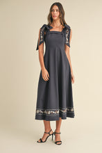 Load image into Gallery viewer, Rowan Embroidered Ribbon Tie Maxi Dress - Navy