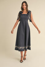 Load image into Gallery viewer, Rowan Embroidered Ribbon Tie Maxi Dress - Navy