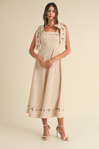 Rowan Embroidered Ribbon Tie Maxi Dress - Taupe