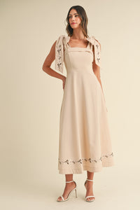 Rowan Embroidered Ribbon Tie Maxi Dress - Taupe