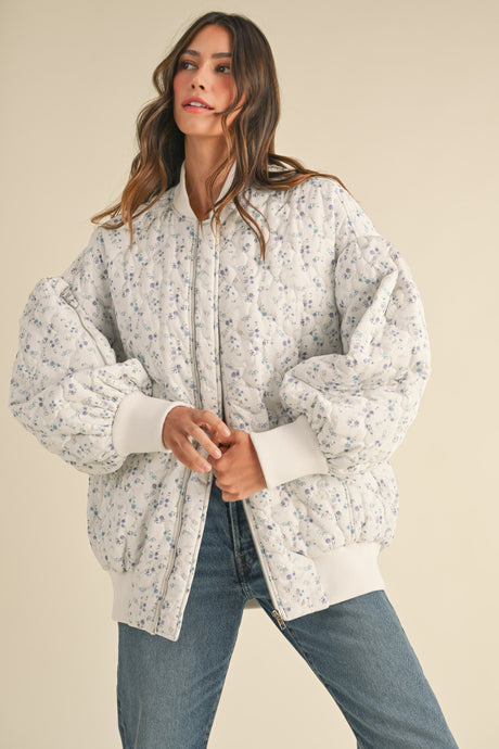 Elsa Oversized Floral Puffer Bomber Jacket