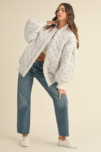 Elsa Oversized Floral Puffer Bomber Jacket