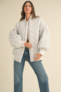 Elsa Oversized Floral Puffer Bomber Jacket