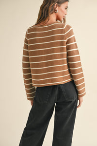 Mari Open Tie Front Stripe Cardigan Sweater, Preorder