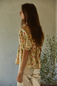 Wild Sunflower Babydoll Open Tie Back Blouse