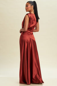 Tilaya Asymmetrical Satin Gown - Rust