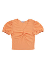 Load image into Gallery viewer, Shirred V neck top with puff sleeves