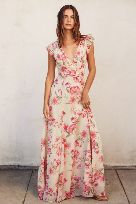 Janine Plunging V Neck Floral Maxi Dress