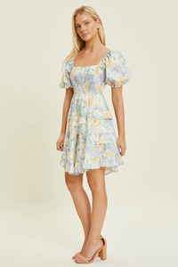 Elise Pastel Watercolor Ruffle Mini Dress