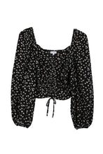 Load image into Gallery viewer, Ruched floral print crop top with puff sleeves