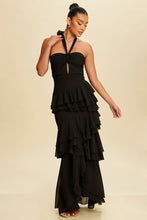 Load image into Gallery viewer, Jayla Twisted Ruffle Ariella Wine Maxi Dress - Black