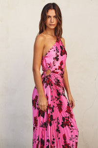 Sadie Asymmetrical One Shoulder Pink Floral Dress