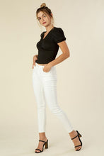 Load image into Gallery viewer, Shirred V neck top with puff sleeves