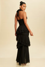 Load image into Gallery viewer, Jayla Twisted Ruffle Ariella Wine Maxi Dress - Black