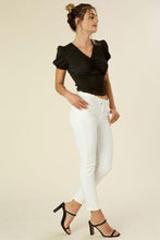 Load image into Gallery viewer, Shirred V neck top with puff sleeves