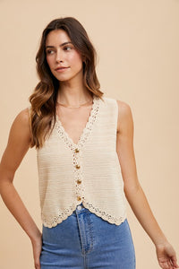 Irene Crochet Button Down Sweater Vest