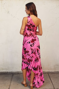 Sadie Asymmetrical One Shoulder Pink Floral Dress