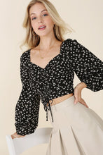 Load image into Gallery viewer, Ruched floral print crop top with puff sleeves