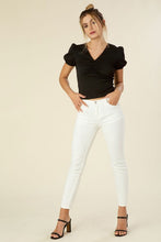 Load image into Gallery viewer, Shirred V neck top with puff sleeves