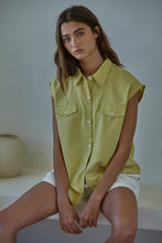 Load image into Gallery viewer, Nicole Sleeveless Tencel Button Down Shirt - Lime