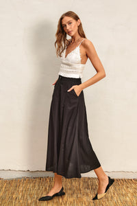 Tailored Linen Blend Maxi Skirt - Black