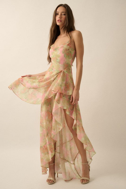 Mara Watercolor Maxi Dress with Criss Cross Back