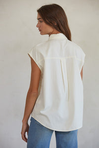 Nicole Sleeveless Tencel Button Down Shirt - Cream