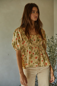 Wild Sunflower Babydoll Open Tie Back Blouse