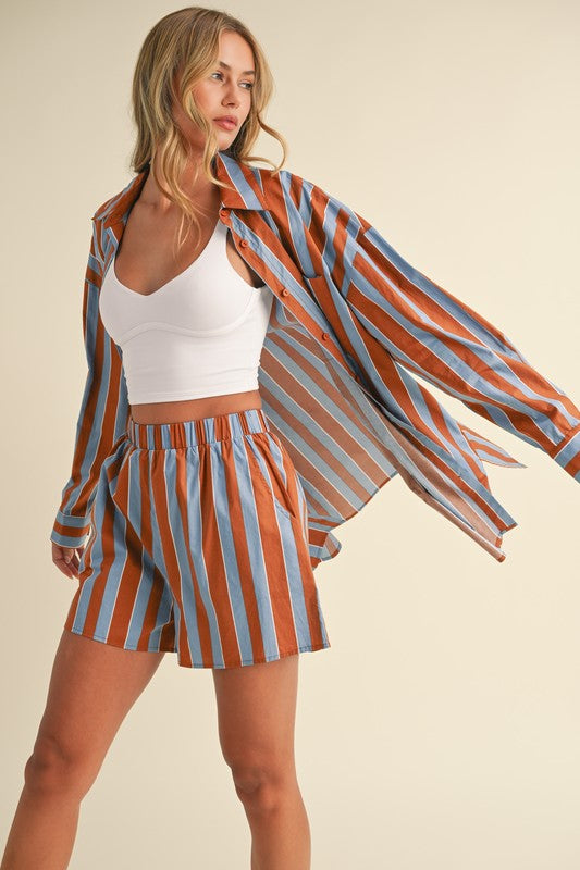 Lizzie Striped Button Down Shirt and Boxer Shorts Set