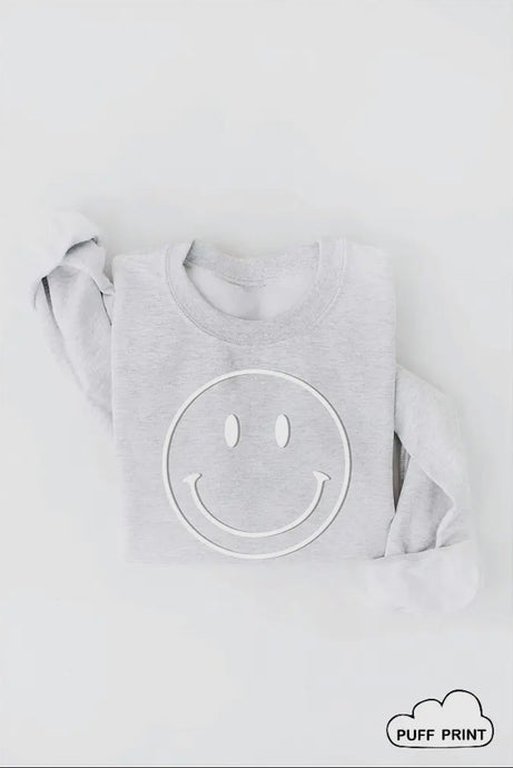 Smiley Graphic Pullover Sweatshirt: Heather Grey