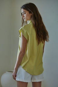 Nicole Sleeveless Tencel Button Down Shirt - Lime