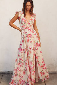 Janine Plunging V Neck Floral Maxi Dress