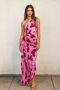 Sadie Asymmetrical One Shoulder Pink Floral Dress