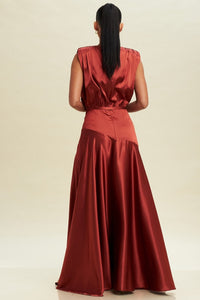 Tilaya Asymmetrical Satin Gown - Rust