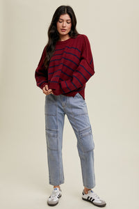 Constance Cropped Striped Sweater - Wine/Navy