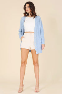 Wool blended cable knitted cardigan