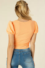 Load image into Gallery viewer, Shirred V neck top with puff sleeves