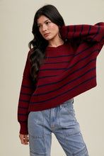 Load image into Gallery viewer, Constance Cropped Striped Sweater - Wine/Navy