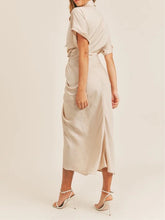 Load image into Gallery viewer, Button Down Satin Midi Shirt Dress - Champagne