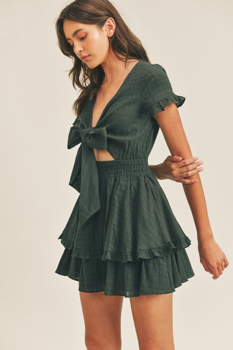 Shanice Open Front Tiered Linen Skater Mini Dress