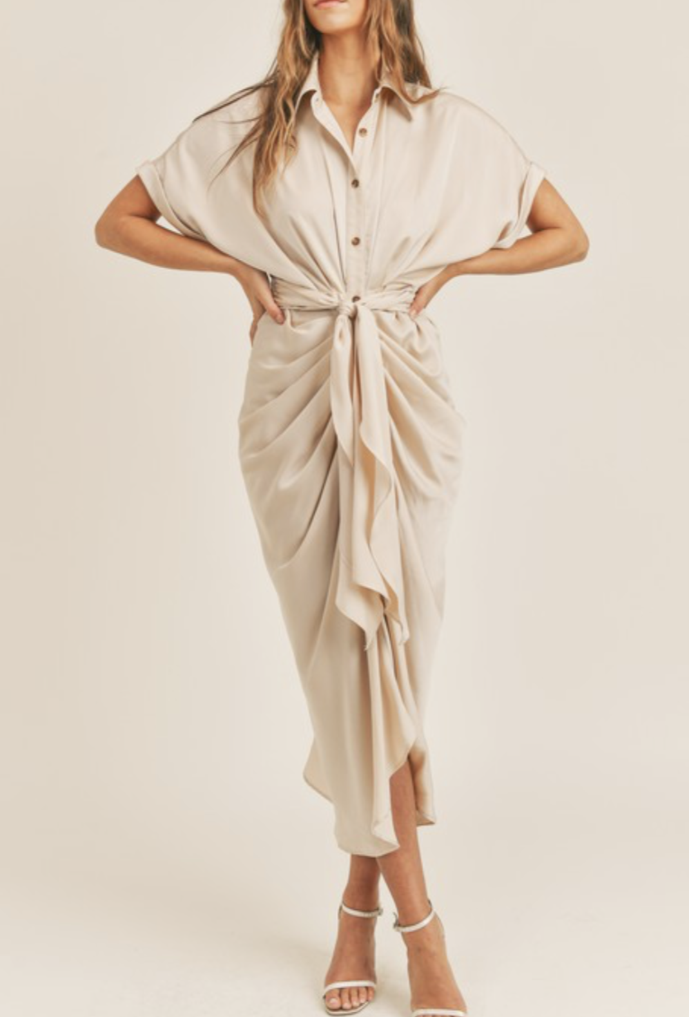 t-shirt midi dress button down silk satin flowy dress