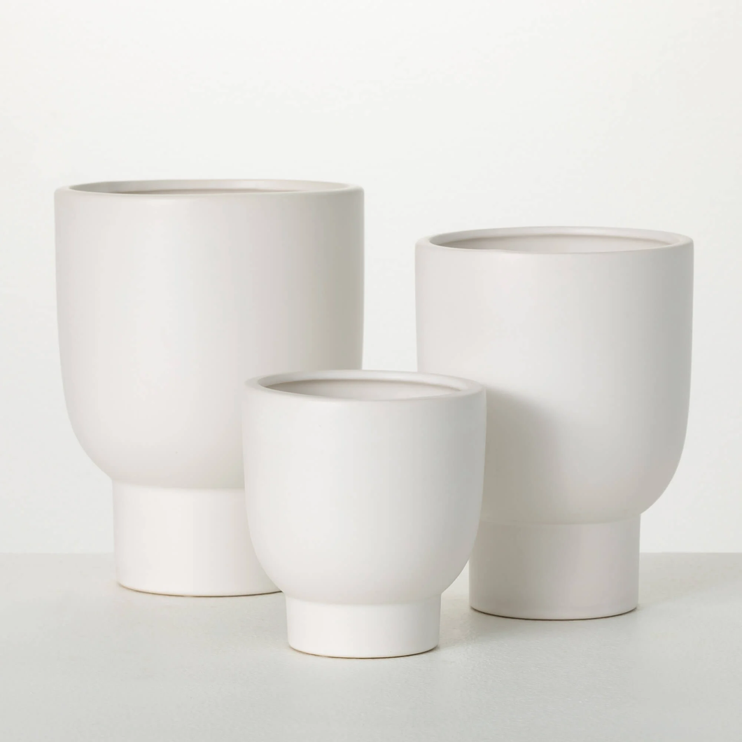 White Ceramic Pedestal Pots - Set of 3